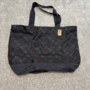 PINK Victoria's Secret Tote Bag Black Rainbow Reusable Travel 16X21 Inch Zipper